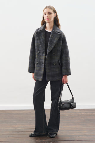 Checked Wool Coat Anthracite