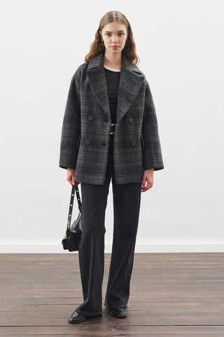 Checked Wool Coat Anthracite
