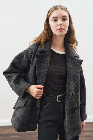 Checked Wool Coat Anthracite