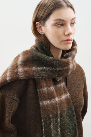 Checked Pattern Scarf Brown