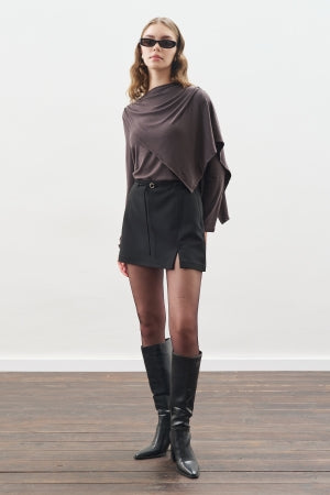 Drape Blouse With Scarf Detail Anthracite