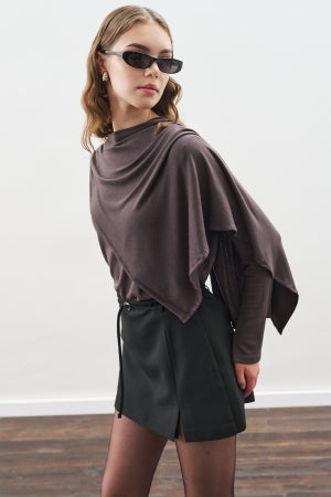 Drape Blouse With Scarf Detail Anthracite