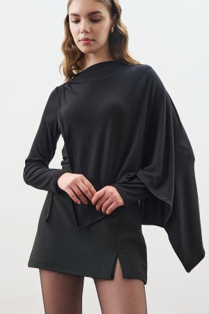 Drape Blouse With Scarf Detail Black