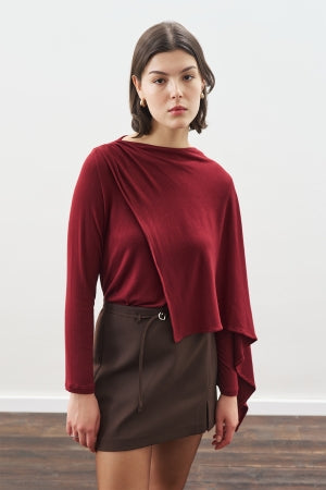 Drape Blouse With Scarf Detail Burgundy