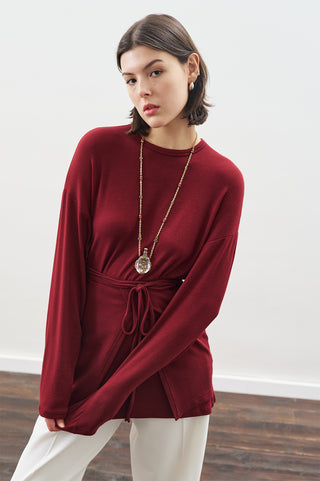 Tie Waist Blouse Burgundy