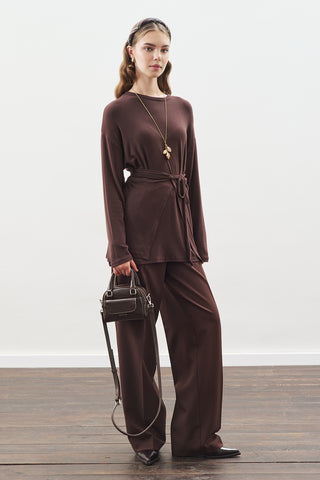 Tie Waist Blouse Dark Brown