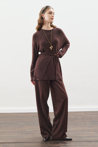 Tie Waist Blouse Dark Brown