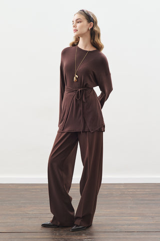 Tie Waist Blouse Dark Brown