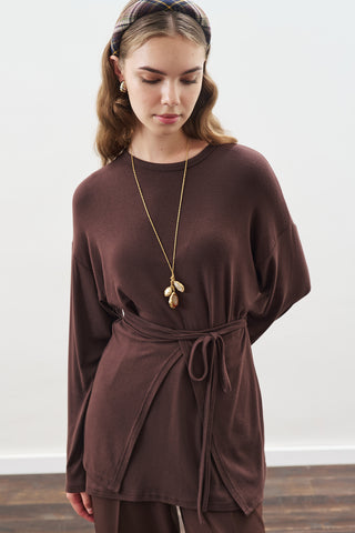 Tie Waist Blouse Dark Brown
