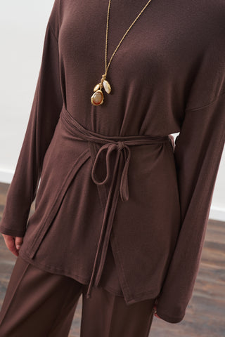 Tie Waist Blouse Dark Brown