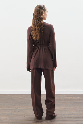 Tie Waist Blouse Dark Brown