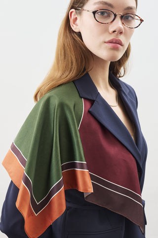 Patterned Mid Size Satin Scarf Nera Burgundy