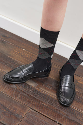 Argyle Knit Socks Black Plaid