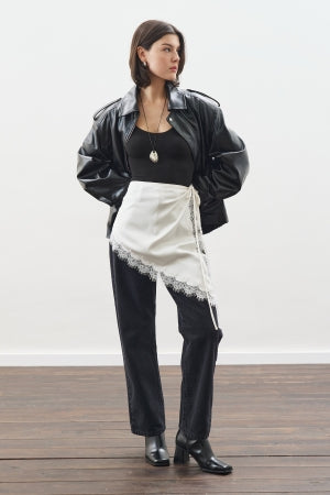 Lace Trim Waist Belt Ecru