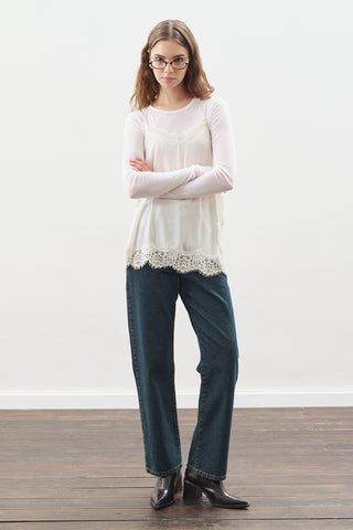 Lace-Trim Strap Blouse Ecru