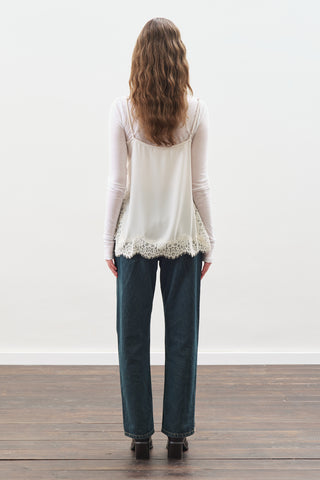 Lace-Trim Strap Blouse Ecru