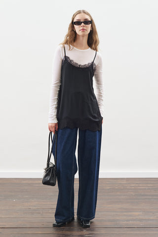 Lace-Trim Strap Blouse Black