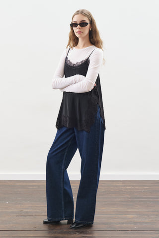 Lace-Trim Strap Blouse Black