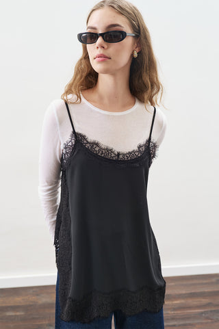Lace-Trim Strap Blouse Black