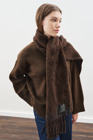 Striped Trim Scarf Brown