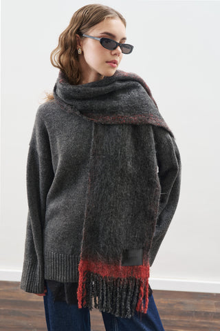 Striped Trim Scarf Anthracite