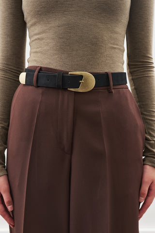 Slim Antique Buckle Belt Black