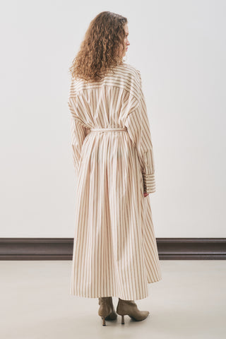 Pleated Detail Shirt Dress Beige Stripe