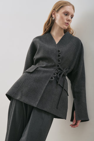 Aroa Tie-Detail Wool Coat Anthracite