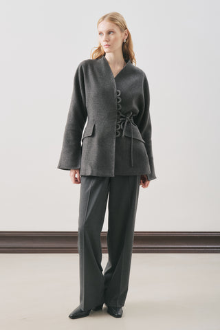 Aroa Tie-Detail Wool Coat Anthracite