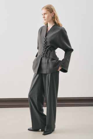 Aroa Tie-Detail Wool Coat Anthracite