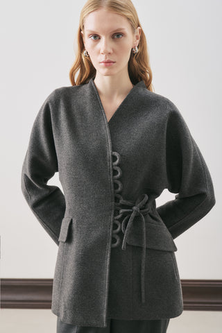 Aroa Tie-Detail Wool Coat Anthracite
