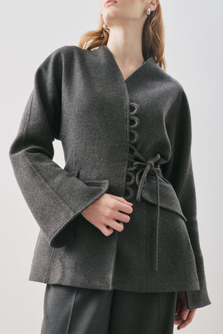 Aroa Tie-Detail Wool Coat Anthracite