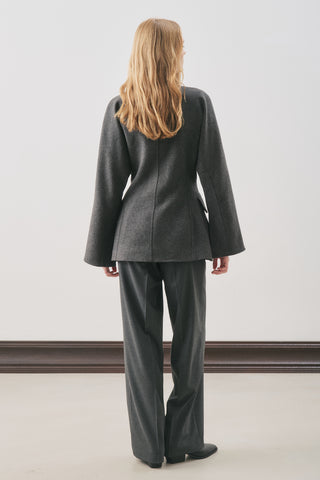 Aroa Tie-Detail Wool Coat Anthracite