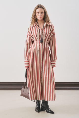Pleated Detail Shirt Dress Tile Stripe