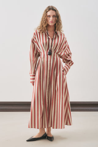 Pleated Detail Shirt Dress Tile Stripe
