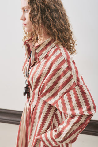 Pleated Detail Shirt Dress Tile Stripe
