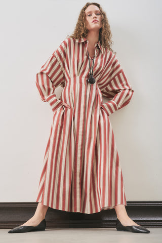 Pleated Detail Shirt Dress Tile Stripe