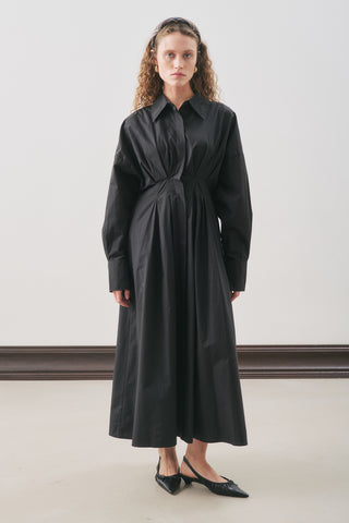 Pleated Detail Shirt Dress Black
