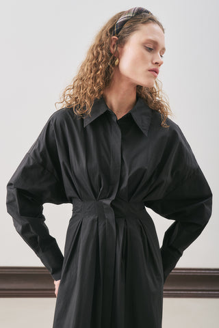 Pleated Detail Shirt Dress Black