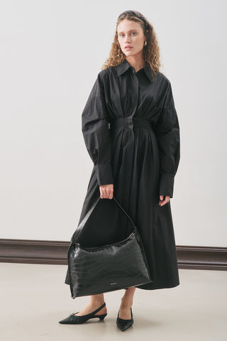 Pleated Detail Shirt Dress Black