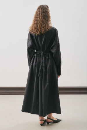 Pleated Detail Shirt Dress Black