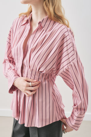 Pleated Detail Shirt Pink Stripe