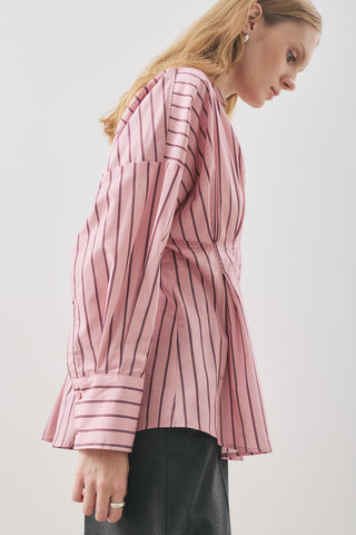 Pleated Detail Shirt Pink Stripe