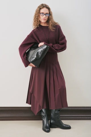 Pleated Wrap Skirt Burgundy