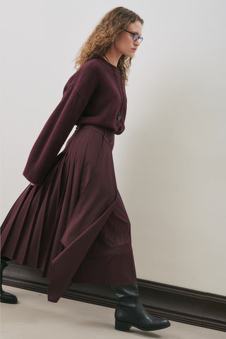 Pleated Wrap Skirt Burgundy