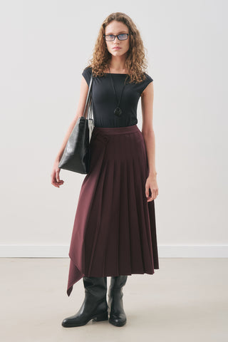 Pleated Wrap Skirt Burgundy