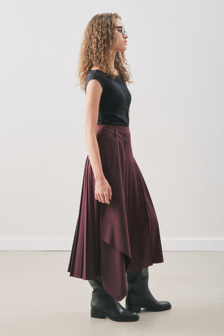 Pleated Wrap Skirt Burgundy
