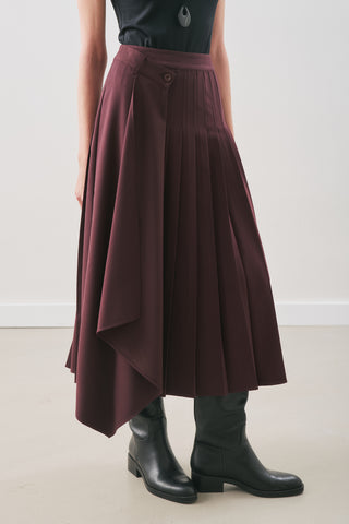 Pleated Wrap Skirt Burgundy