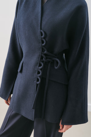 Aroa Tie-Detail Wool Coat Navy Blue