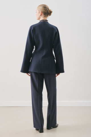 Aroa Tie-Detail Wool Coat Navy Blue